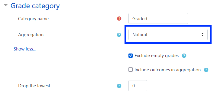 Moodle - Gradebook - Grade Category - Aggregation